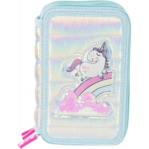 Picture of UNICORN 3 ZIP FILLED PENCIL CASE - TIFFANY BLUE